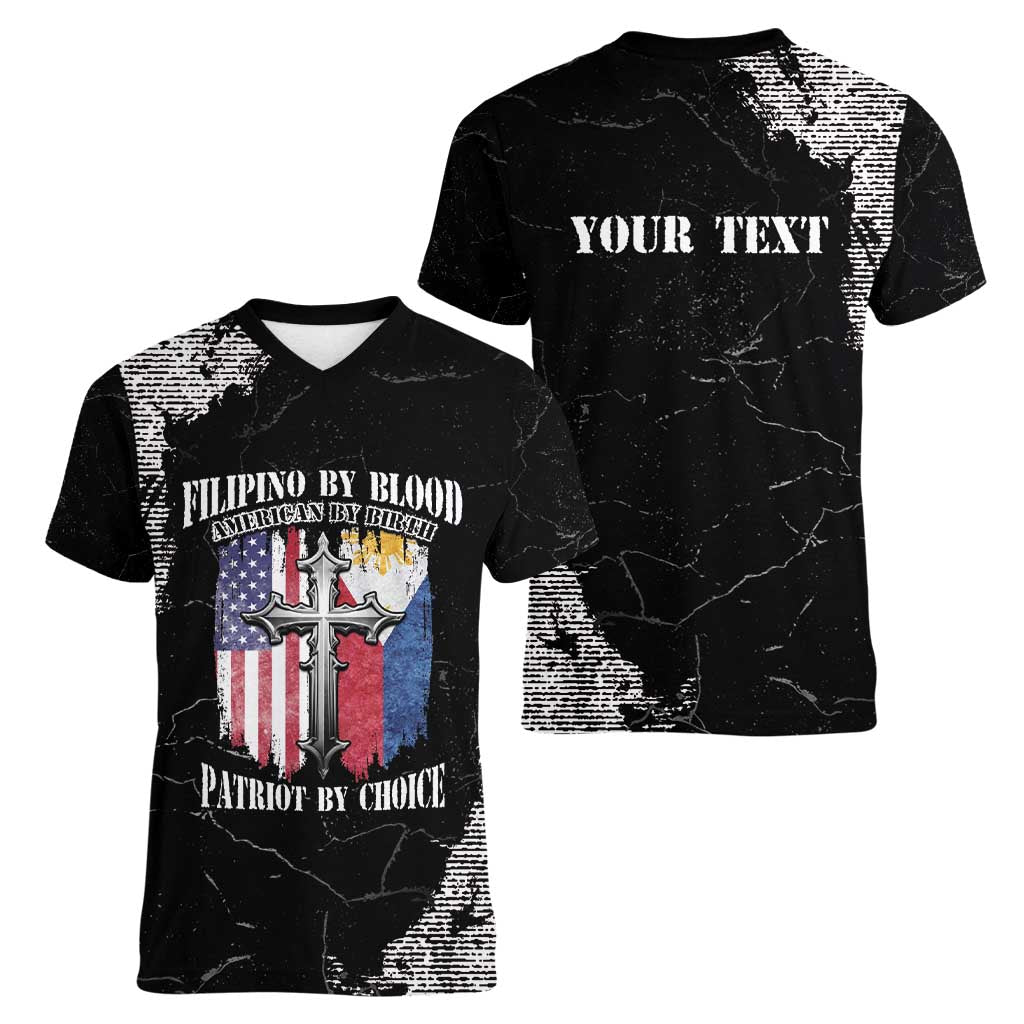 Personalized Philippines And USA Women V-Neck T-Shirt Grunge Style LT05 - Wonder Print Shop