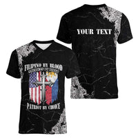 Personalized Philippines And USA Women V-Neck T-Shirt Grunge Style LT05 - Wonder Print Shop