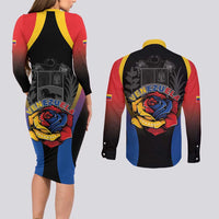 Venezuela Libre Couples Matching Long Sleeve Bodycon Dress and Long Sleeve Button Shirt Freedom And National Pride - Wonder Print Shop