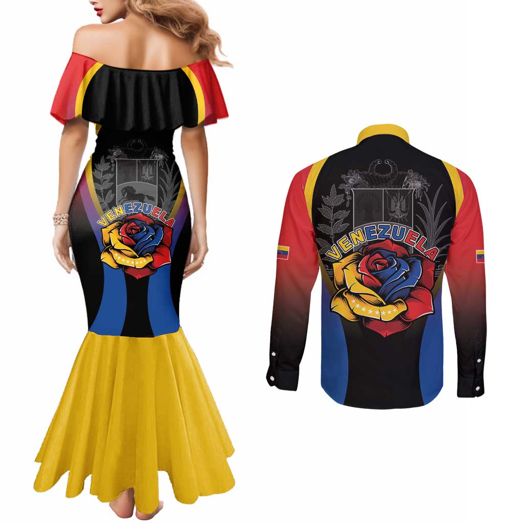 Venezuela Libre Couples Matching Mermaid Dress and Long Sleeve Button Shirt Freedom And National Pride - Wonder Print Shop