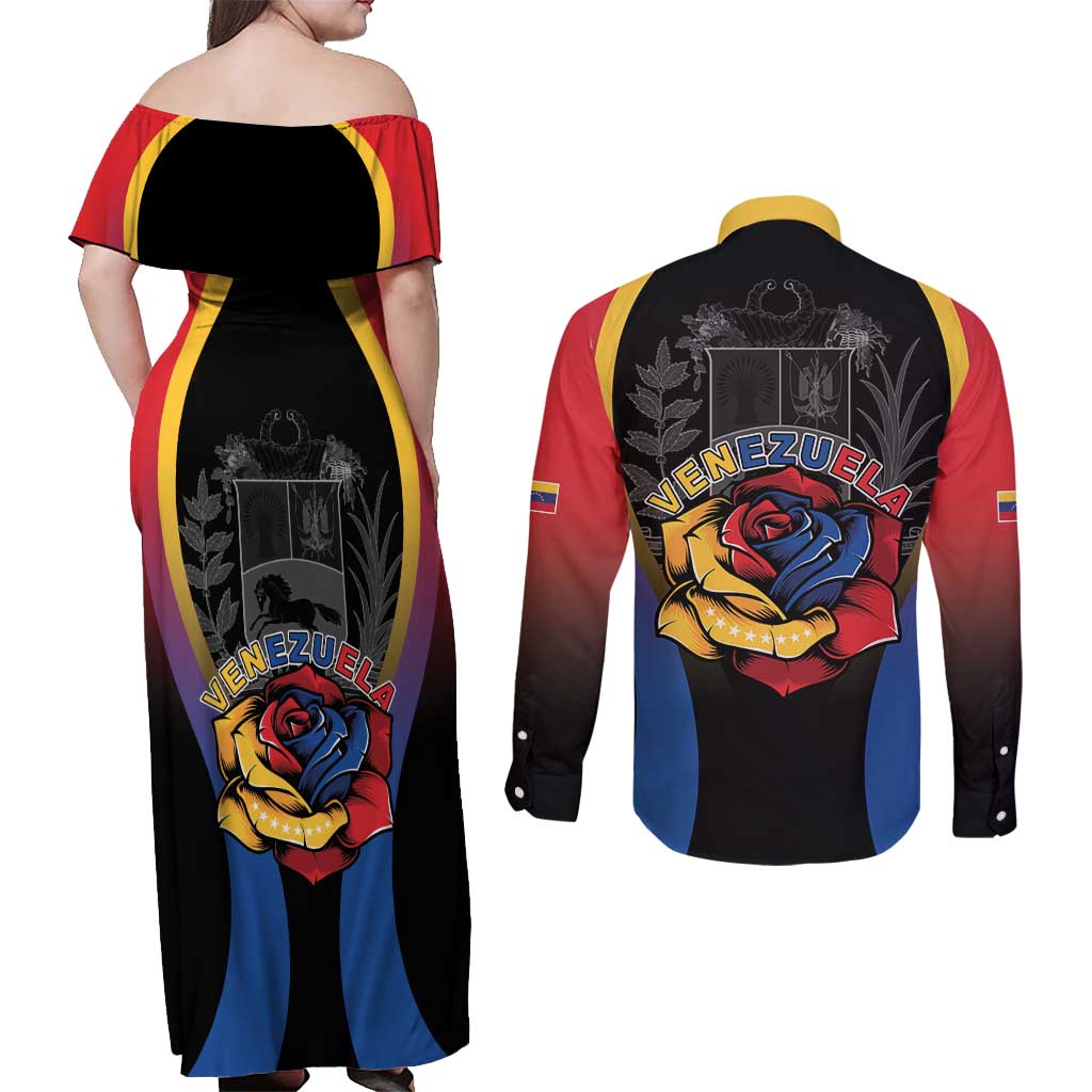 Venezuela Libre Couples Matching Off Shoulder Maxi Dress and Long Sleeve Button Shirt Freedom And National Pride - Wonder Print Shop