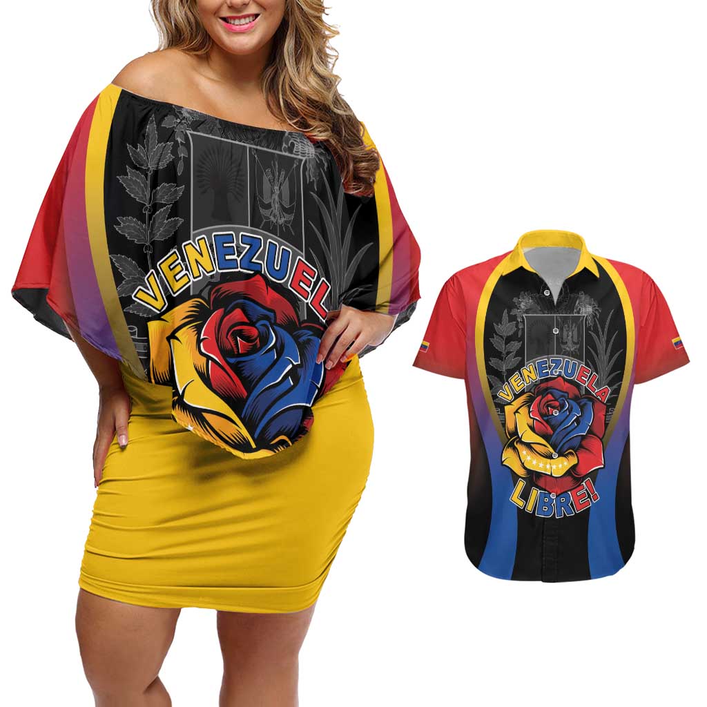 Venezuela Libre Couples Matching Off Shoulder Short Dress and Hawaiian Shirt Freedom And National Pride - Wonder Print Shop