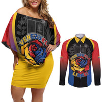 Venezuela Libre Couples Matching Off Shoulder Short Dress and Long Sleeve Button Shirt Freedom And National Pride - Wonder Print Shop