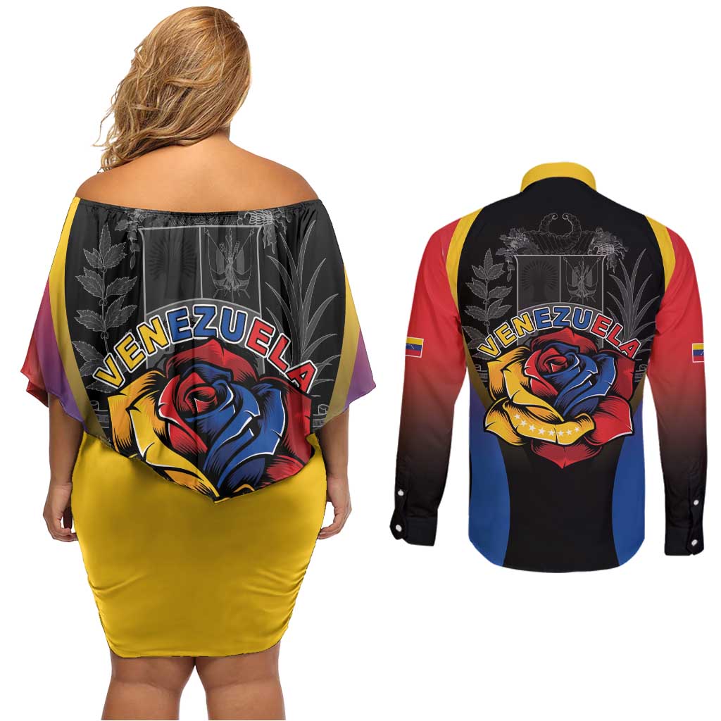 Venezuela Libre Couples Matching Off Shoulder Short Dress and Long Sleeve Button Shirt Freedom And National Pride - Wonder Print Shop