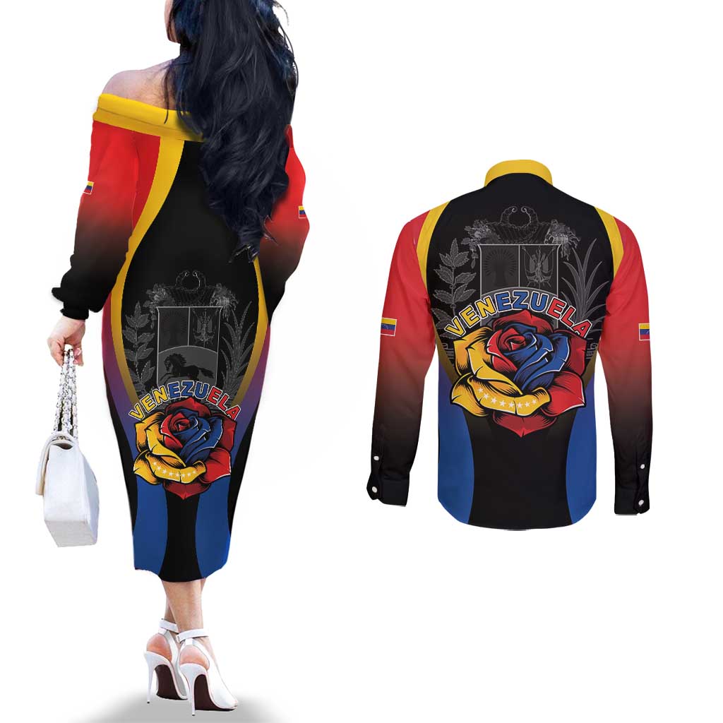 Venezuela Libre Couples Matching Off The Shoulder Long Sleeve Dress and Long Sleeve Button Shirt Freedom And National Pride - Wonder Print Shop
