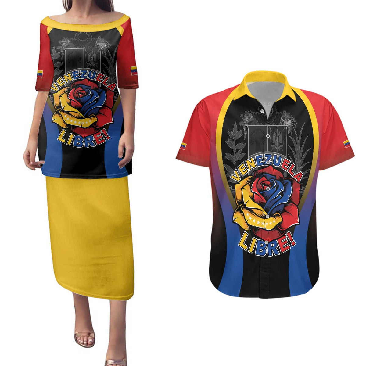 Venezuela Libre Couples Matching Puletasi and Hawaiian Shirt Freedom And National Pride - Wonder Print Shop
