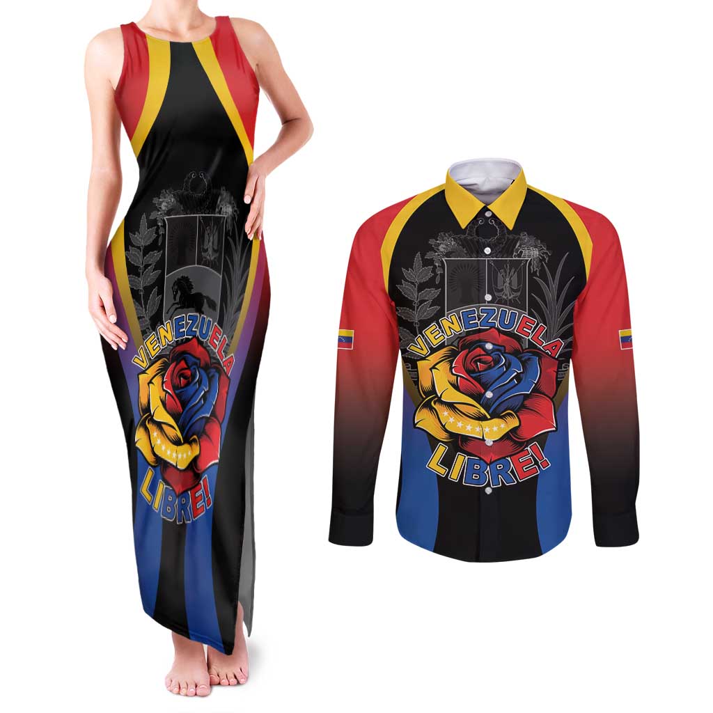 Venezuela Libre Couples Matching Tank Maxi Dress and Long Sleeve Button Shirt Freedom And National Pride - Wonder Print Shop