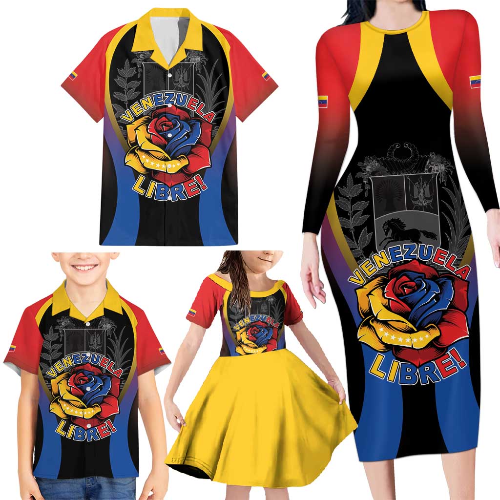 Venezuela Libre Family Matching Long Sleeve Bodycon Dress and Hawaiian Shirt Freedom And National Pride - Wonder Print Shop