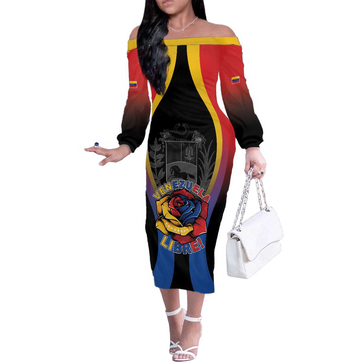 Venezuela Libre Family Matching Off The Shoulder Long Sleeve Dress and Hawaiian Shirt Freedom And National Pride - Wonder Print Shop