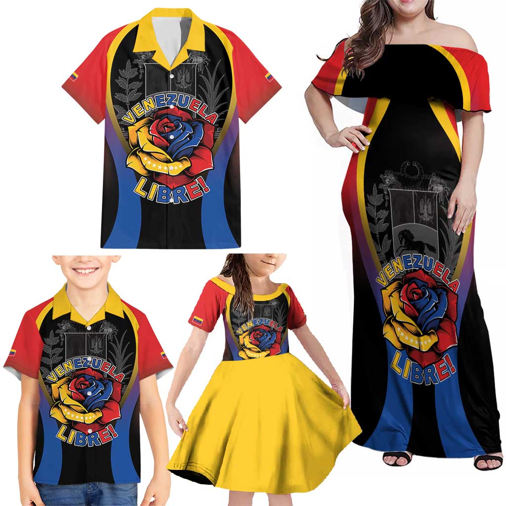Venezuela Libre Family Matching Off Shoulder Maxi Dress and Hawaiian Shirt Freedom And National Pride - Wonder Print Shop