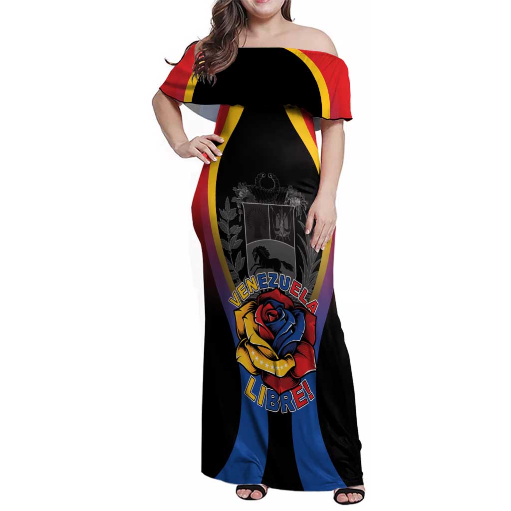 Venezuela Libre Family Matching Off Shoulder Maxi Dress and Hawaiian Shirt Freedom And National Pride - Wonder Print Shop