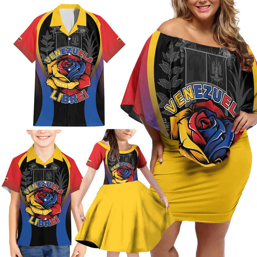 Venezuela Libre Family Matching Off Shoulder Short Dress and Hawaiian Shirt Freedom And National Pride - Wonder Print Shop