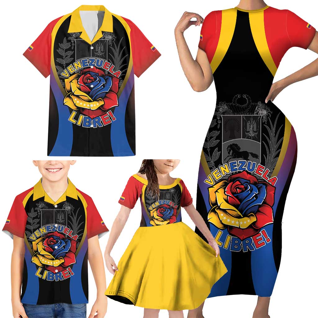 Venezuela Libre Family Matching Short Sleeve Bodycon Dress and Hawaiian Shirt Freedom And National Pride - Wonder Print Shop