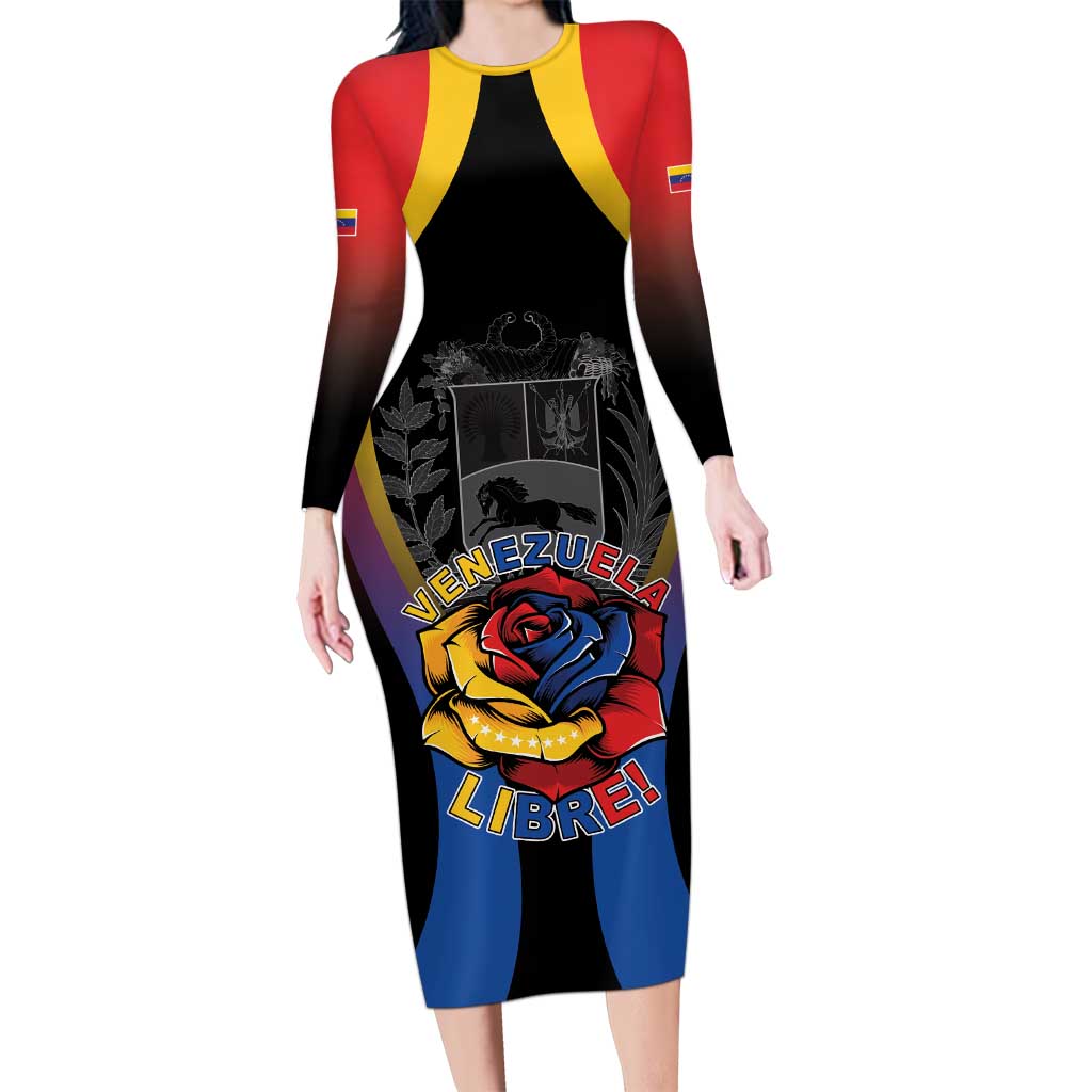 Venezuela Libre Long Sleeve Bodycon Dress Freedom And National Pride - Wonder Print Shop