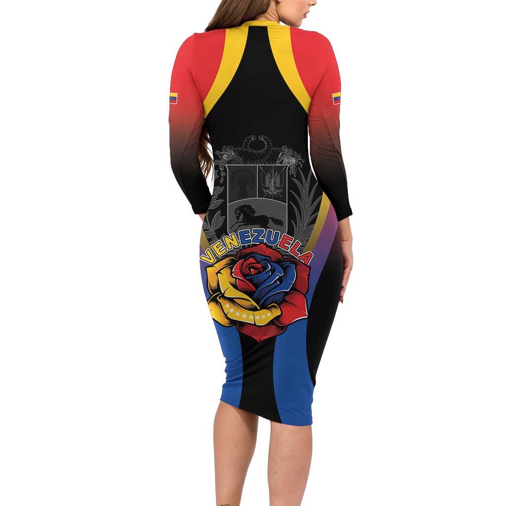 Venezuela Libre Long Sleeve Bodycon Dress Freedom And National Pride - Wonder Print Shop