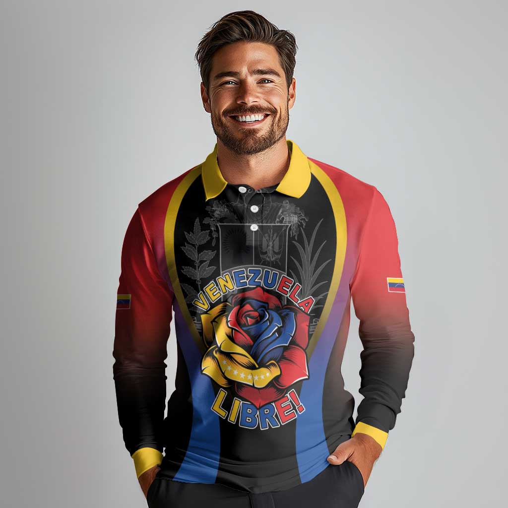 Venezuela Libre Long Sleeve Polo Shirt Freedom And National Pride - Wonder Print Shop