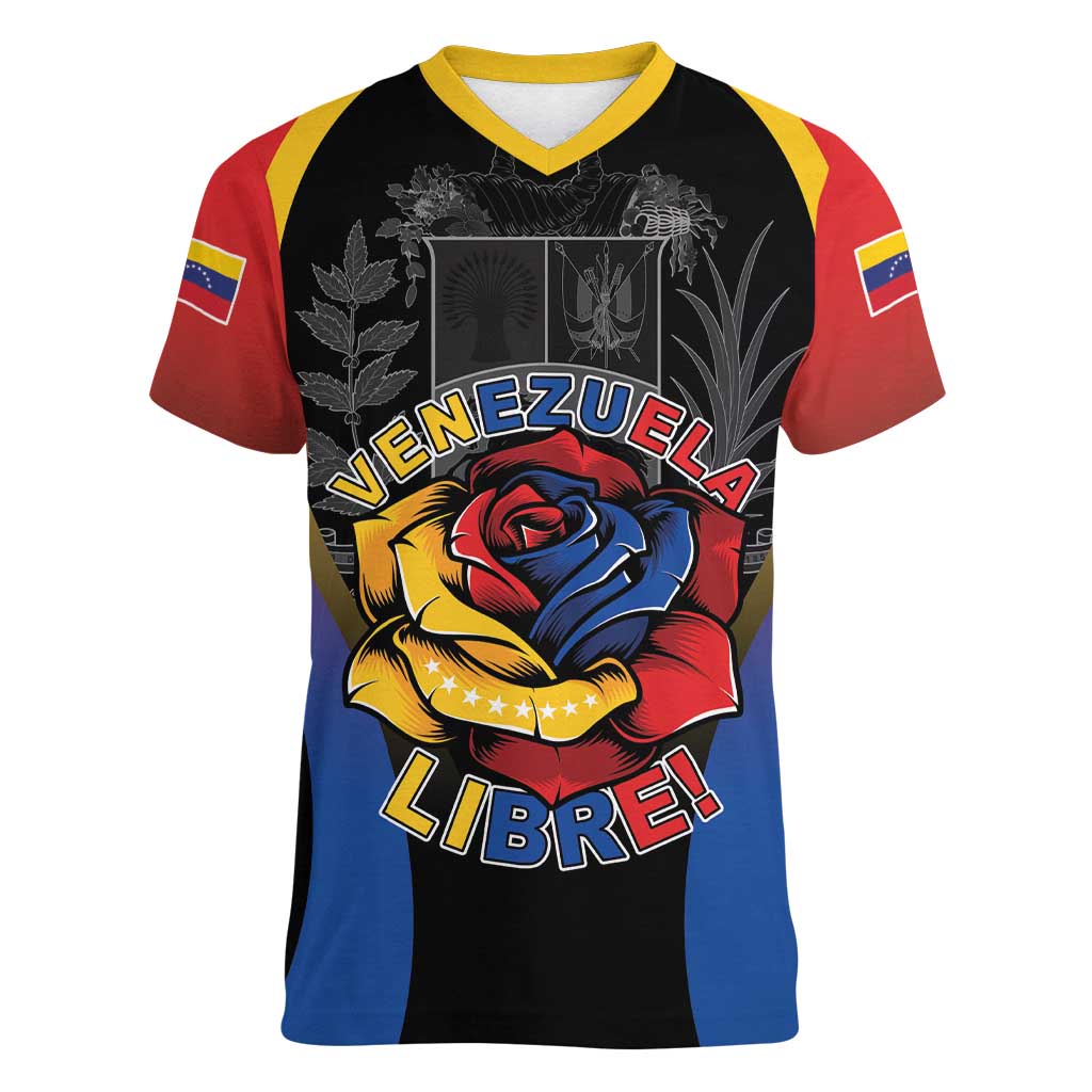 Venezuela Libre Women V-Neck T-Shirt Freedom And National Pride - Wonder Print Shop