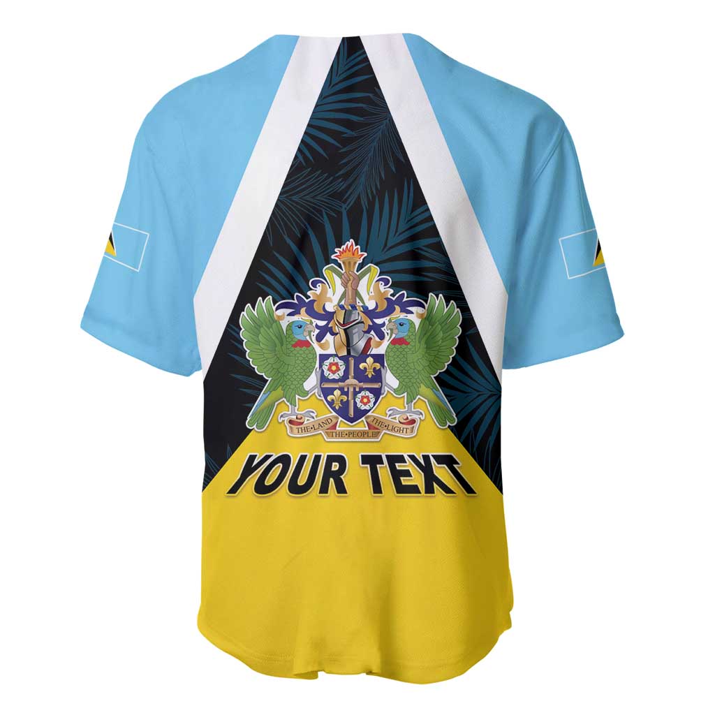 Personalised Saint Lucia Baseball Jersey Coat Of Arm With Palm Leaf Pattern