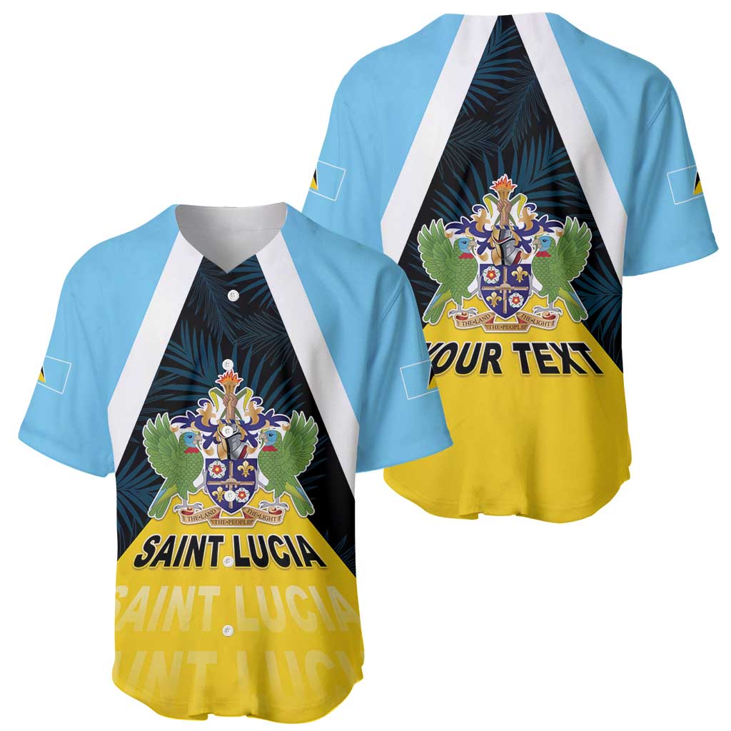 Personalised Saint Lucia Baseball Jersey Coat Of Arm With Palm Leaf Pattern