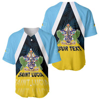 Personalised Saint Lucia Baseball Jersey Coat Of Arm With Palm Leaf Pattern