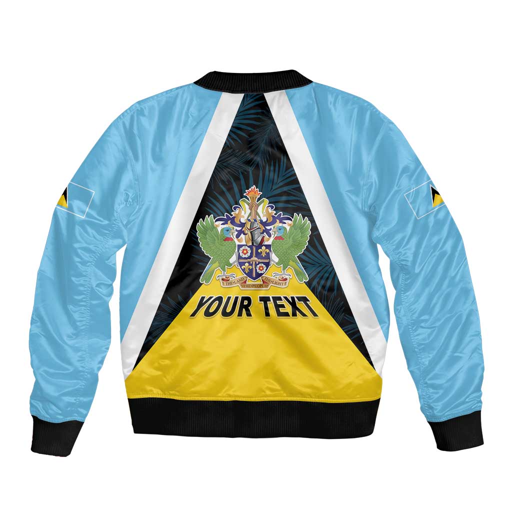 Personalised Saint Lucia Bomber Jacket Coat Of Arm With Palm Leaf Pattern