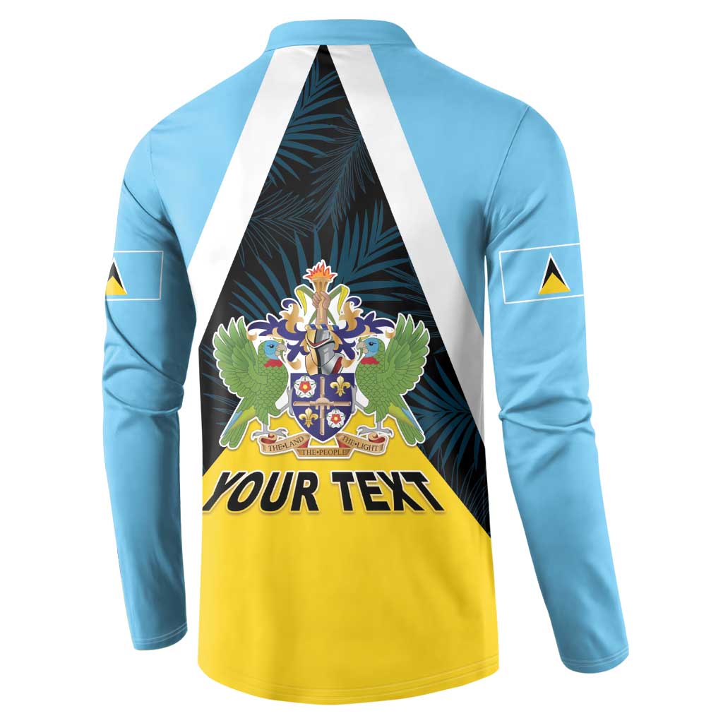 Personalised Saint Lucia Button Sweatshirt Coat Of Arm With Palm Leaf Pattern