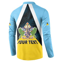 Personalised Saint Lucia Button Sweatshirt Coat Of Arm With Palm Leaf Pattern