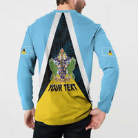 Personalised Saint Lucia Button Sweatshirt Coat Of Arm With Palm Leaf Pattern