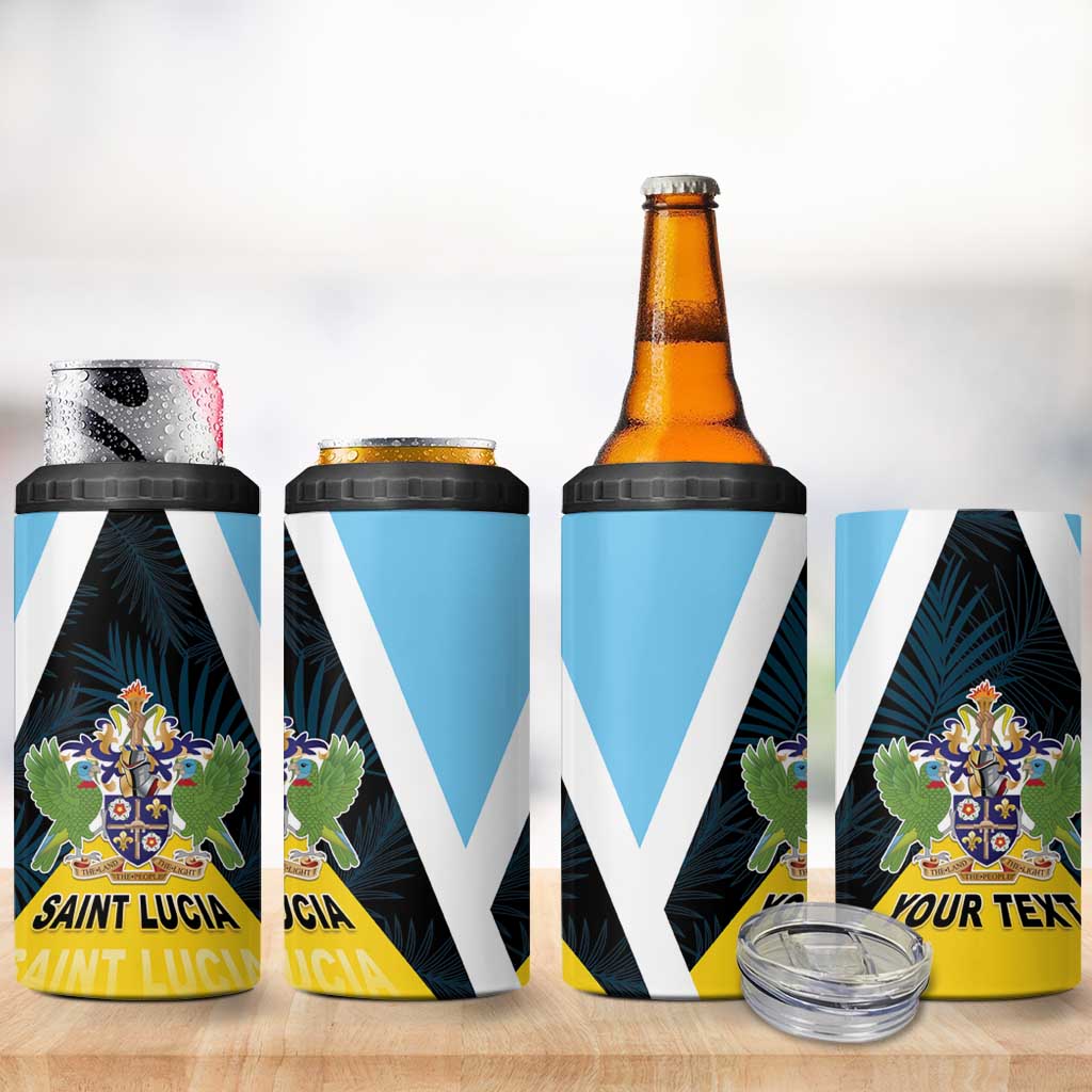 Personalised Saint Lucia 4 in 1 Can Cooler Tumbler Coat Of Arm With Palm Leaf Pattern