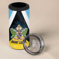 Personalised Saint Lucia 4 in 1 Can Cooler Tumbler Coat Of Arm With Palm Leaf Pattern