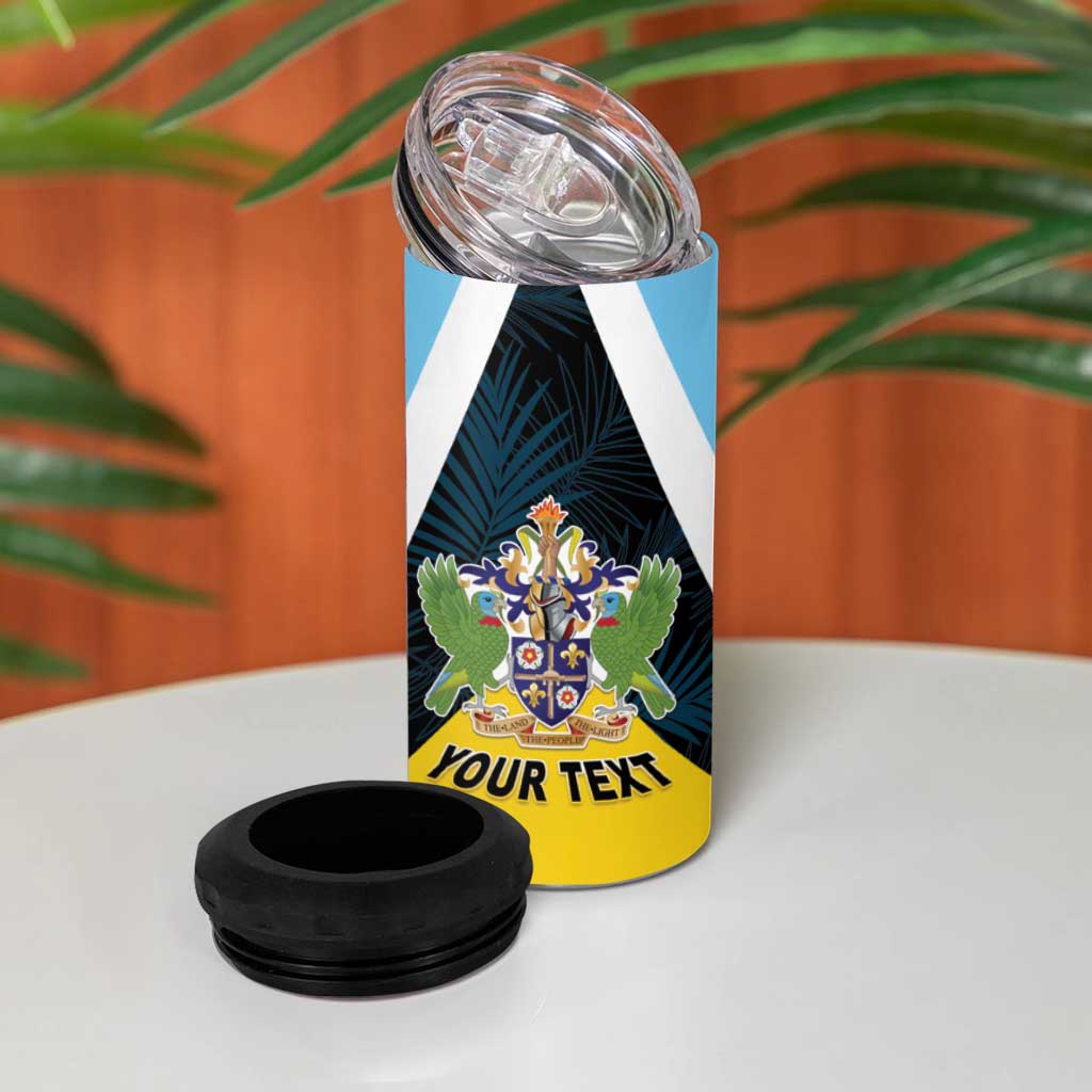 Personalised Saint Lucia 4 in 1 Can Cooler Tumbler Coat Of Arm With Palm Leaf Pattern