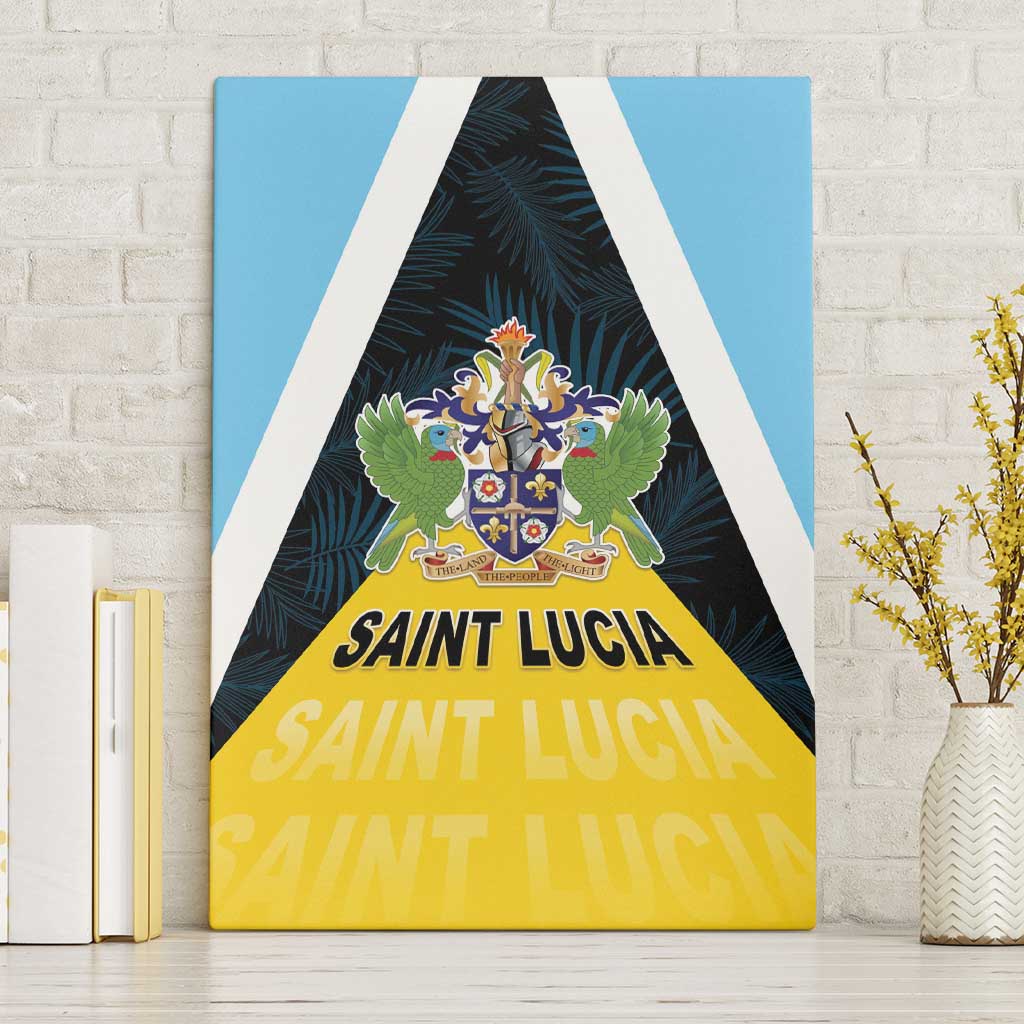 Saint Lucia Canvas Wall Art Coat Of Arm With Palm Leaf Pattern