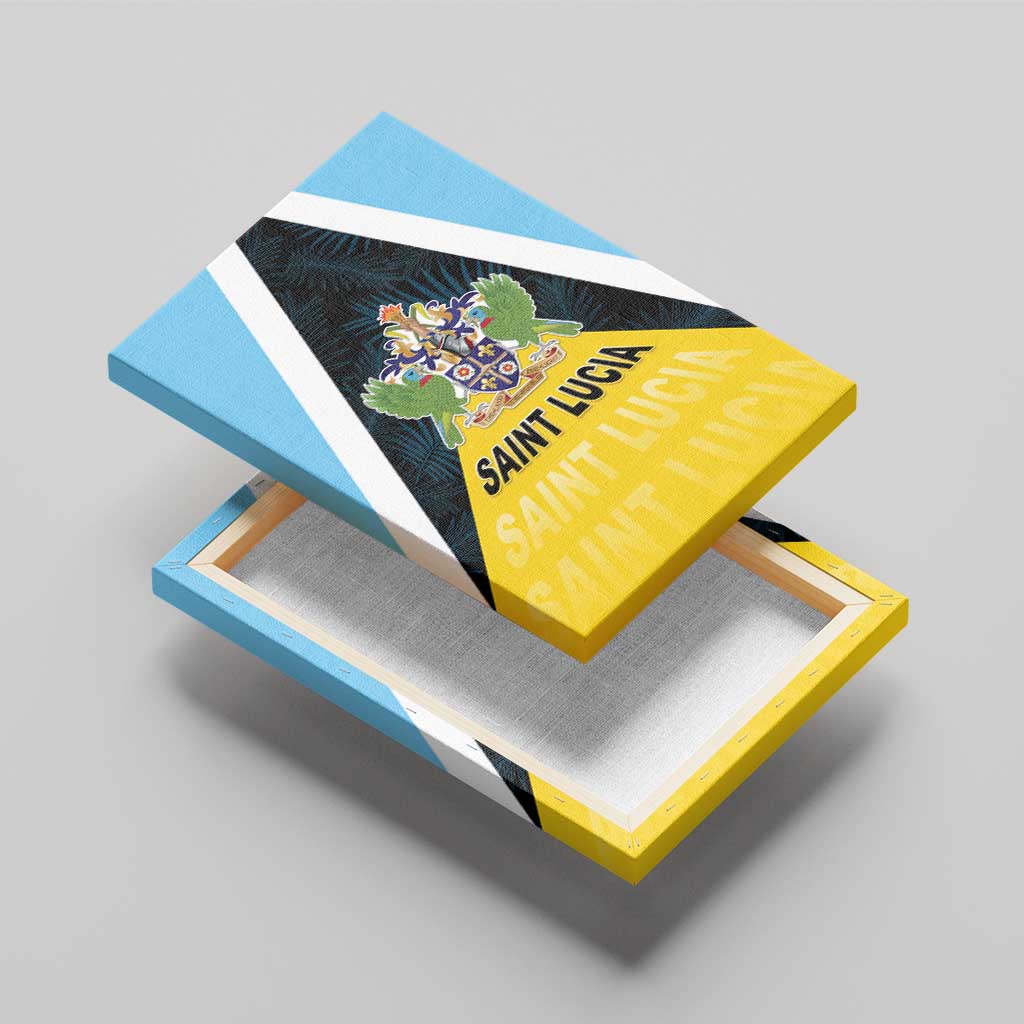 Saint Lucia Canvas Wall Art Coat Of Arm With Palm Leaf Pattern