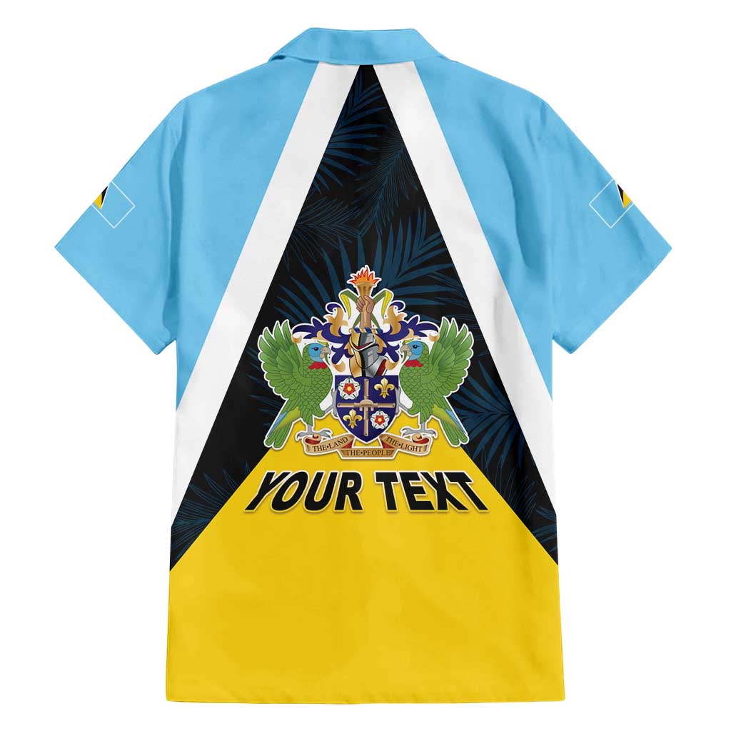Personalised Saint Lucia Family Matching Long Sleeve Bodycon Dress and Hawaiian Shirt Coat Of Arm With Palm Leaf Pattern