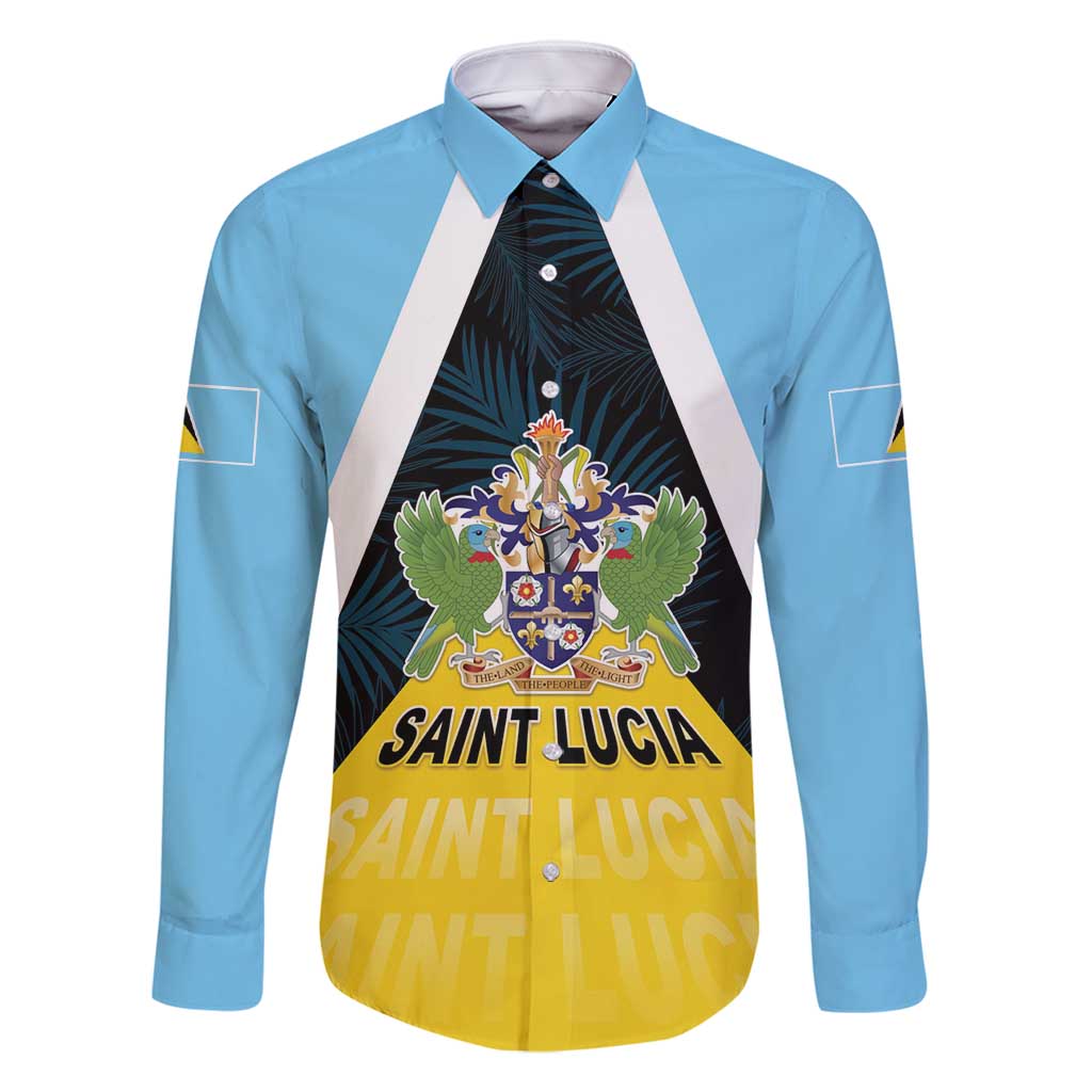 Personalised Saint Lucia Family Matching Mermaid Dress and Hawaiian Shirt Coat Of Arm With Palm Leaf Pattern
