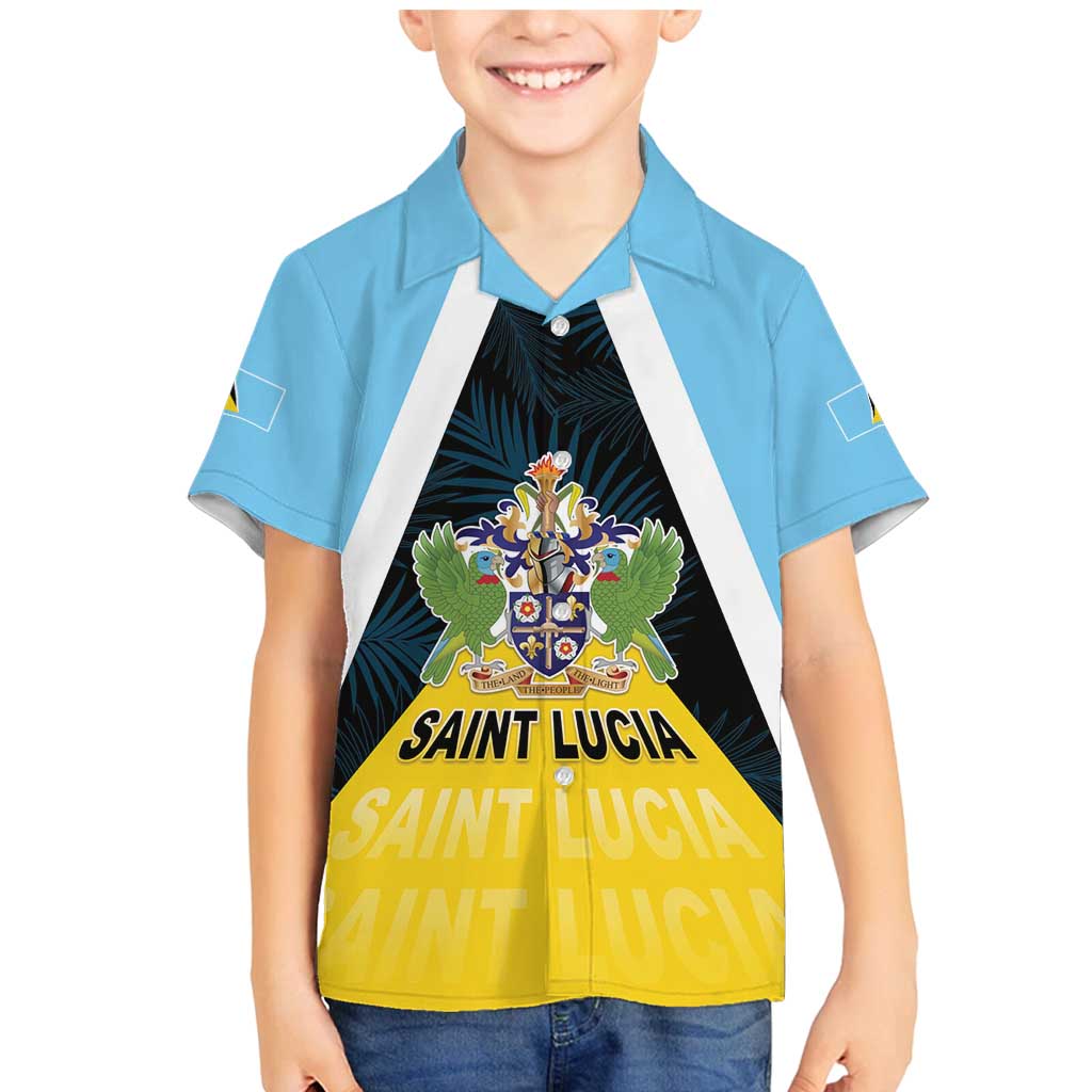 Personalised Saint Lucia Family Matching Mermaid Dress and Hawaiian Shirt Coat Of Arm With Palm Leaf Pattern