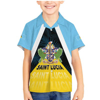 Personalised Saint Lucia Family Matching Mermaid Dress and Hawaiian Shirt Coat Of Arm With Palm Leaf Pattern