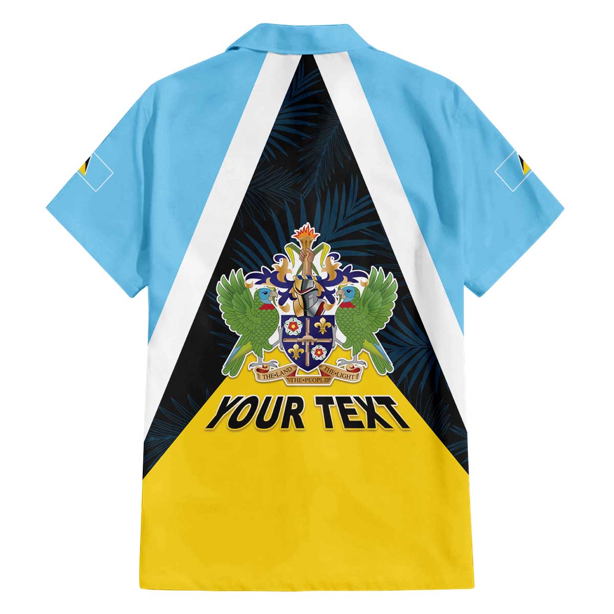 Personalised Saint Lucia Family Matching Off The Shoulder Long Sleeve Dress and Hawaiian Shirt Coat Of Arm With Palm Leaf Pattern
