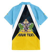 Personalised Saint Lucia Family Matching Off The Shoulder Long Sleeve Dress and Hawaiian Shirt Coat Of Arm With Palm Leaf Pattern