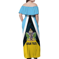 Personalised Saint Lucia Family Matching Off Shoulder Maxi Dress and Hawaiian Shirt Coat Of Arm With Palm Leaf Pattern