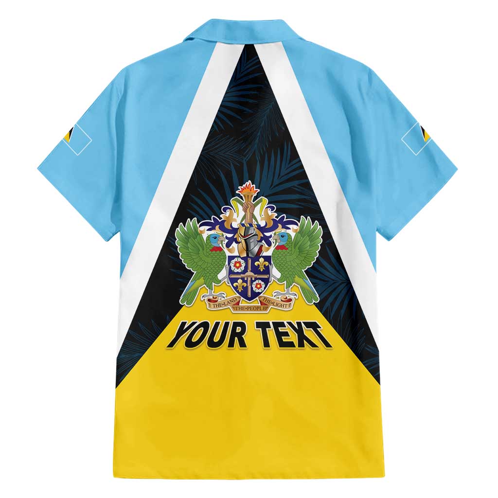 Personalised Saint Lucia Family Matching Short Sleeve Bodycon Dress and Hawaiian Shirt Coat Of Arm With Palm Leaf Pattern