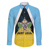 Personalised Saint Lucia Family Matching Tank Maxi Dress and Hawaiian Shirt Coat Of Arm With Palm Leaf Pattern