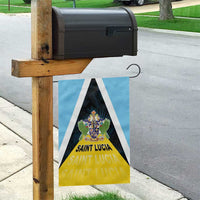 Saint Lucia Garden Flag Coat Of Arm With Palm Leaf Pattern