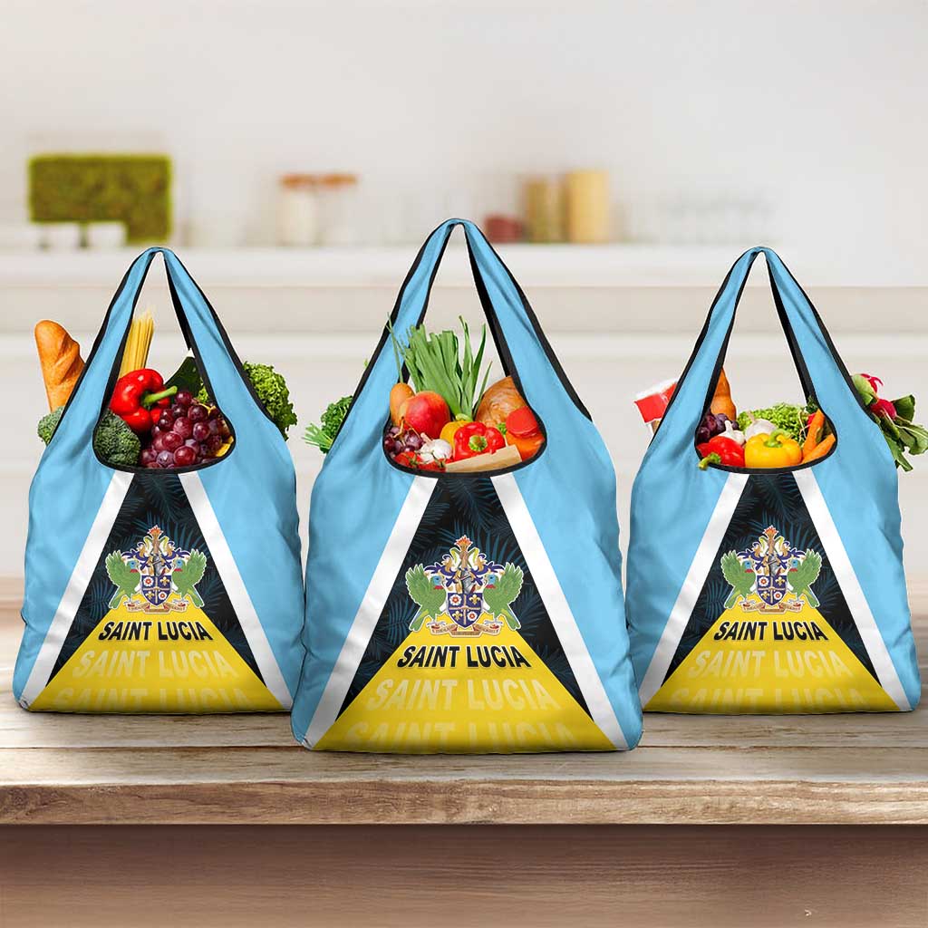 Saint Lucia Grocery Bag Coat Of Arm With Palm Leaf Pattern