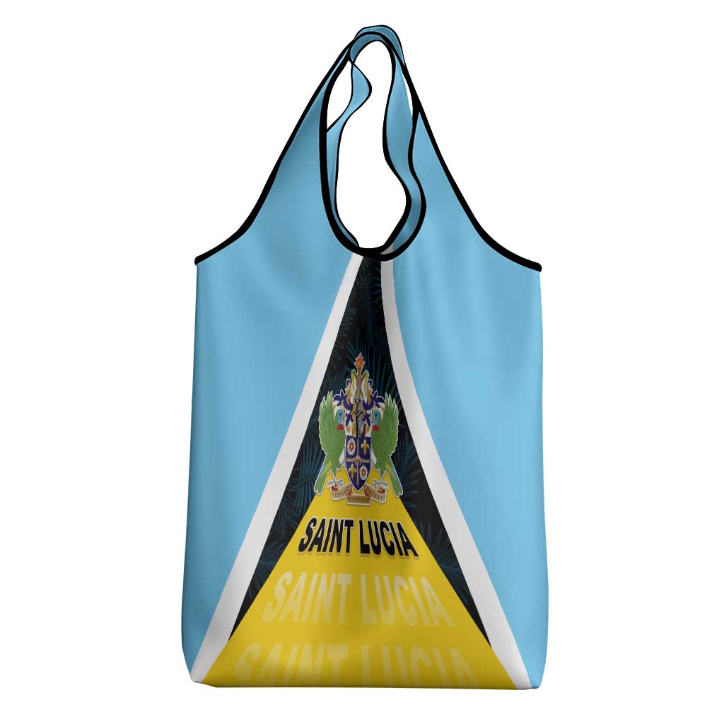 Saint Lucia Grocery Bag Coat Of Arm With Palm Leaf Pattern