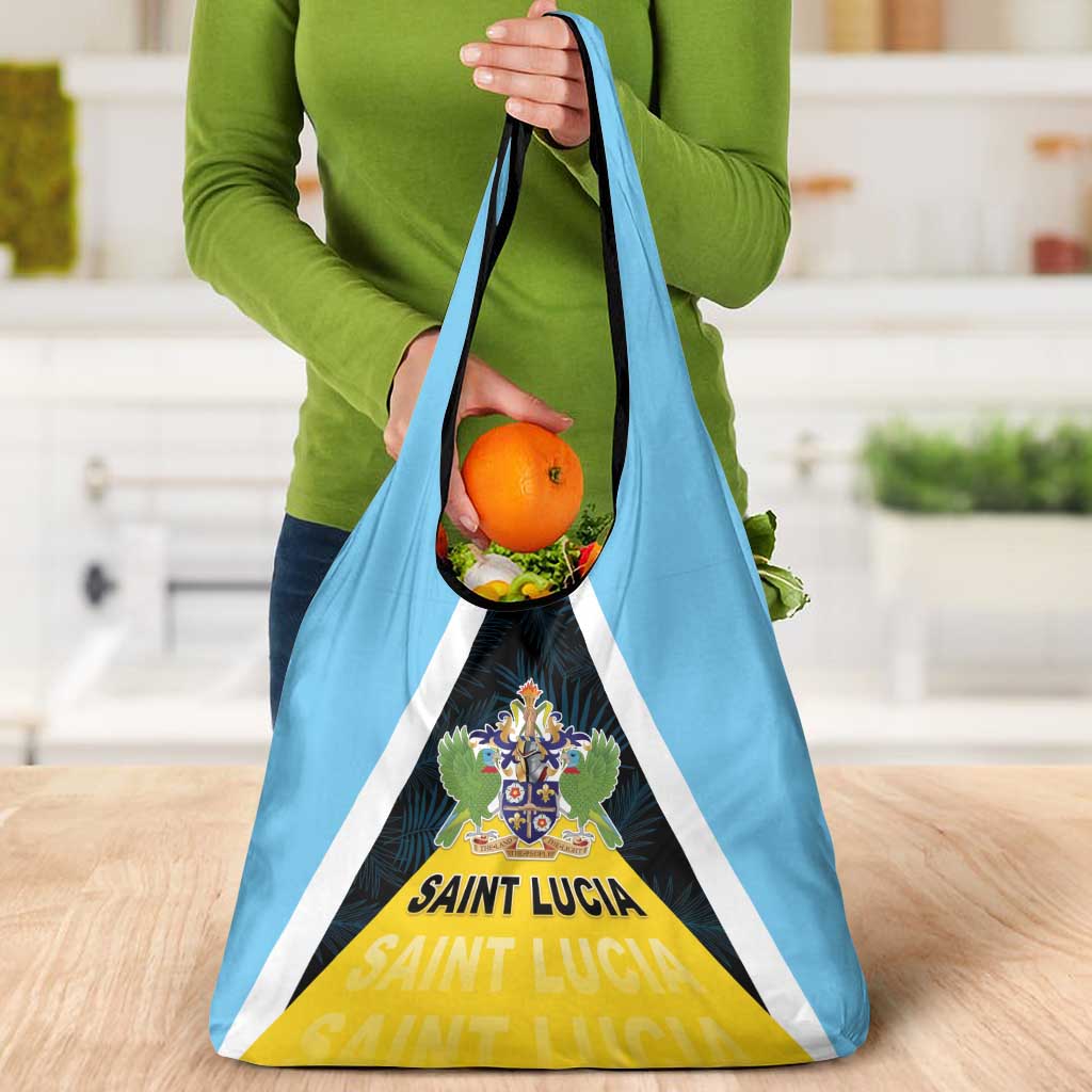 Saint Lucia Grocery Bag Coat Of Arm With Palm Leaf Pattern