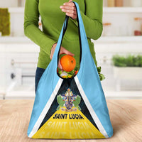 Saint Lucia Grocery Bag Coat Of Arm With Palm Leaf Pattern
