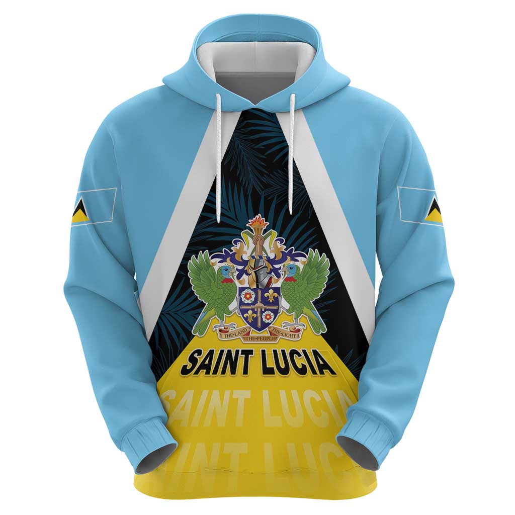 Personalised Saint Lucia Hoodie Coat Of Arm With Palm Leaf Pattern