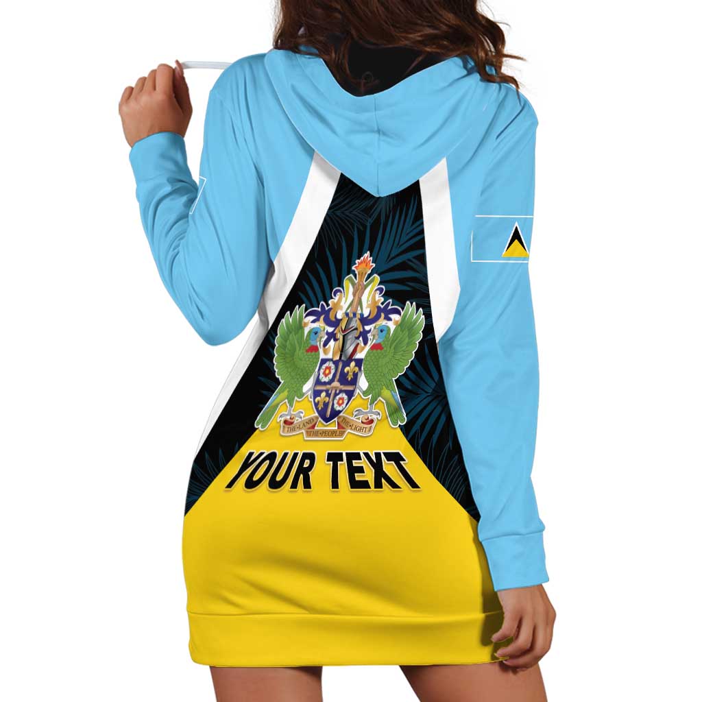 Personalised Saint Lucia Hoodie Dress Coat Of Arm With Palm Leaf Pattern