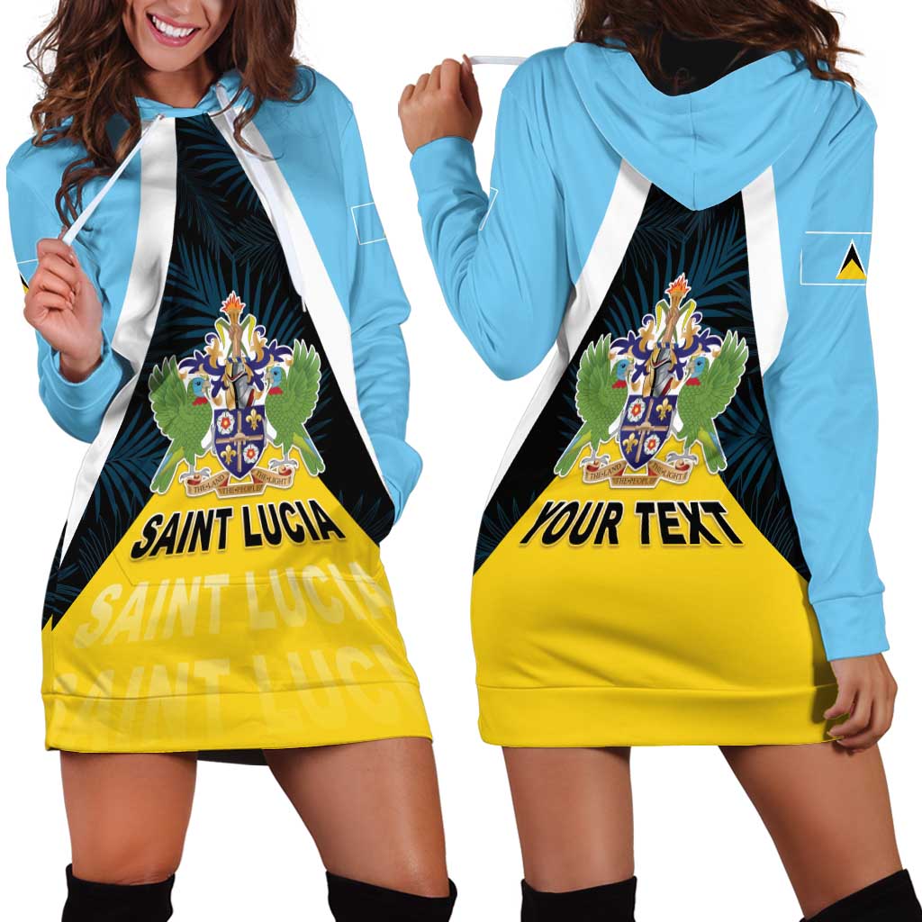 Personalised Saint Lucia Hoodie Dress Coat Of Arm With Palm Leaf Pattern